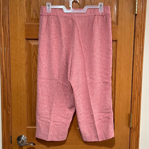 CJ BANKS Women's Plus 16W 16 Pink Linen Lightweight Elastic Waist Capri Pants - Picture 2 of 5